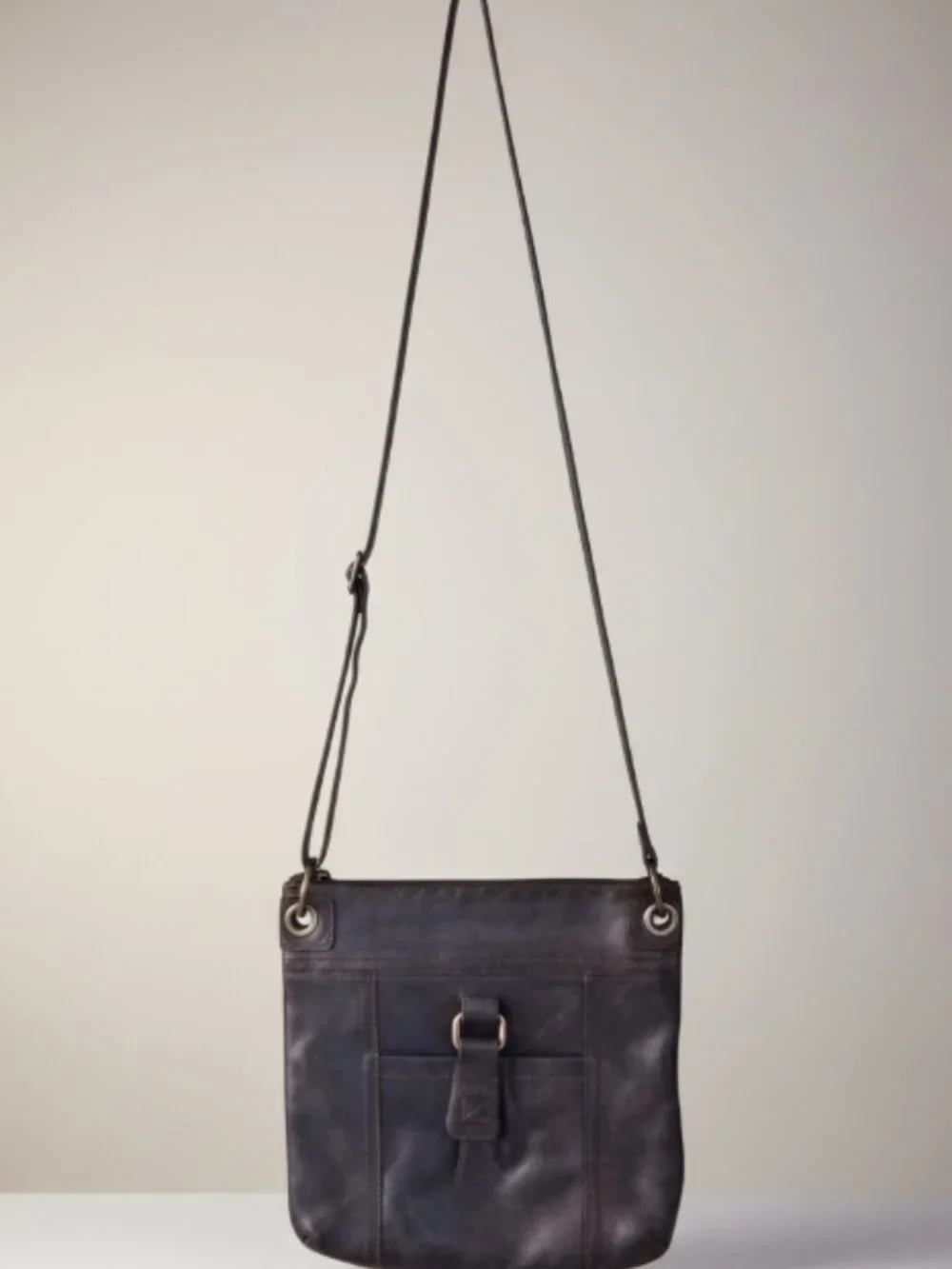 The Sak Kendra Brown Leather Crossbody Bag Adjustable Canvas Strap Brass Hardwar
